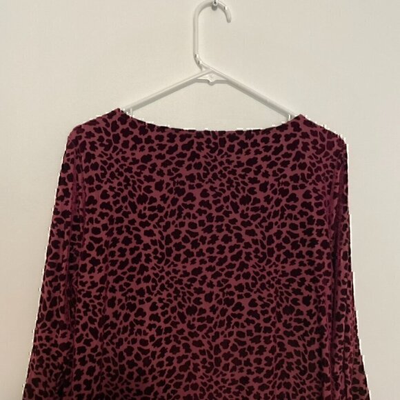 TALBOTS Burnout Flounce Sleeve Top Burgundy Maroon Cheetah Leopard 3/4 Sleeve L - Picture 11 of 12